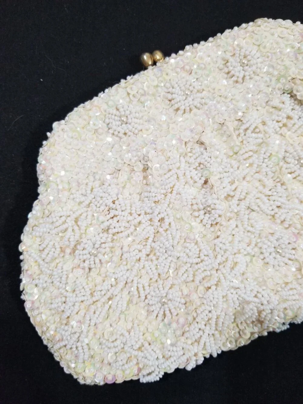 Vintage Beaded Evening Clutch Purse Ivory White Sparkly Iridescent Beads